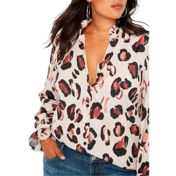 Eloquii Tops - ELOQUII Women's Plus Size Button Down Shirt With Ruffle Neck sz 18 Panthera